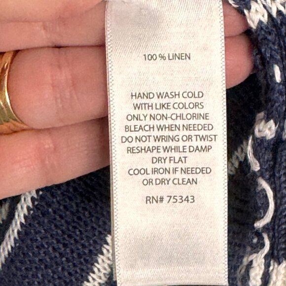 Cynthia Rowley Navy Blue White Striped Linen Lightweight Sweater Women's Lrg EUC - Picture 6 of 8